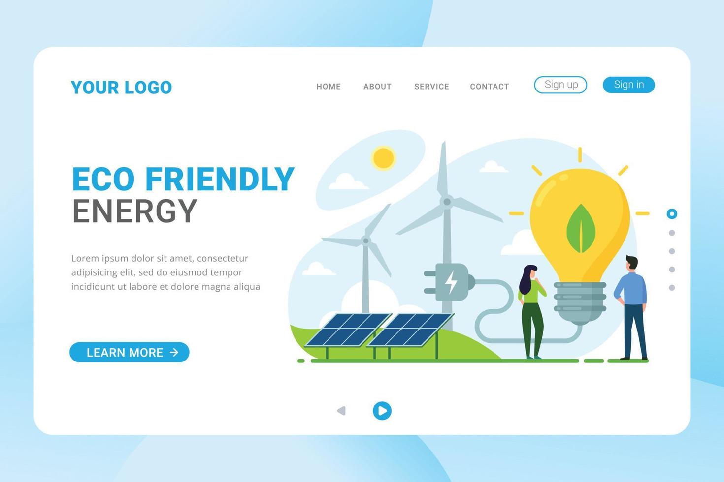 Landing page template Electricity from solar panels and windmills vector illustration