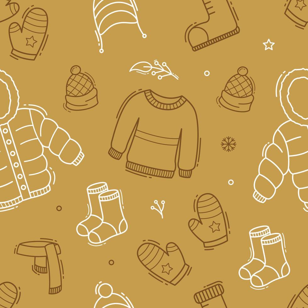 Winter doodle hand drawn seamless pattern background vector