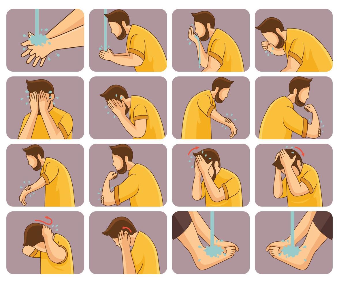 Set illustration of muslim ablution procedure vector