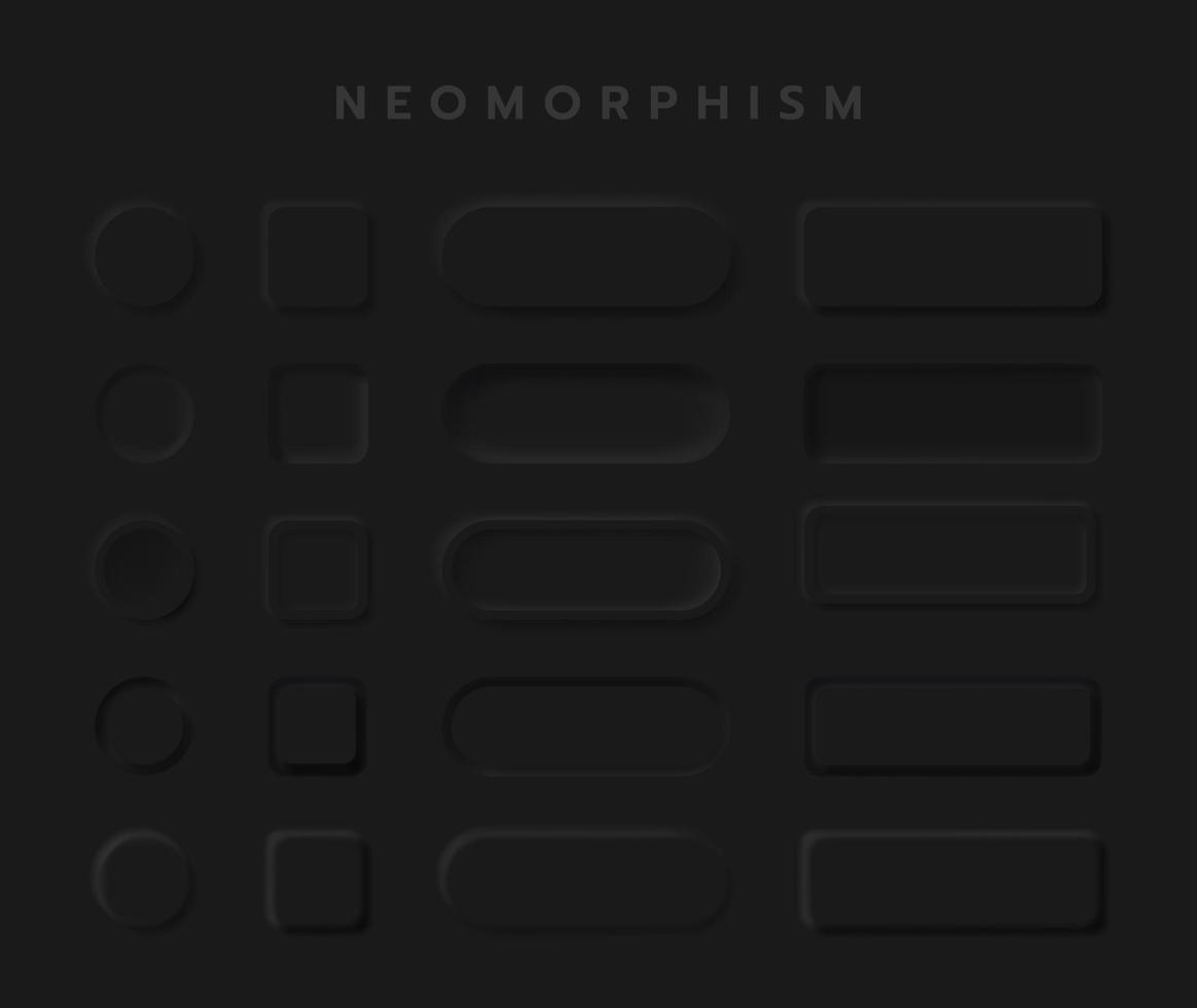Black button Neumorphism design elements vector set, Button and Element for UI Web design or Application UI Design.