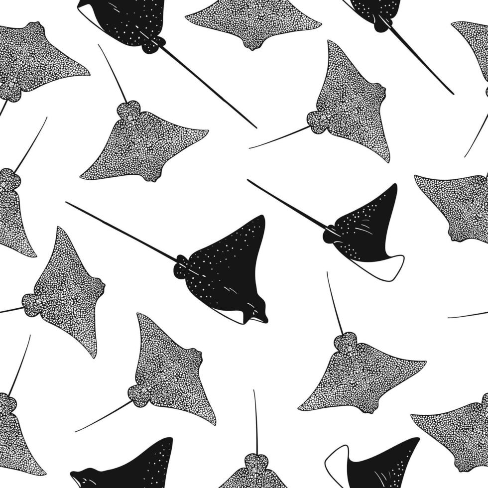 Vector seamless pattern with stingray fishes swimming gracefully in the ocean