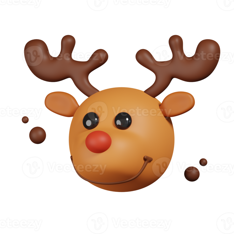 Reindeer red nosed isolated. 3D render of Winter icon png
