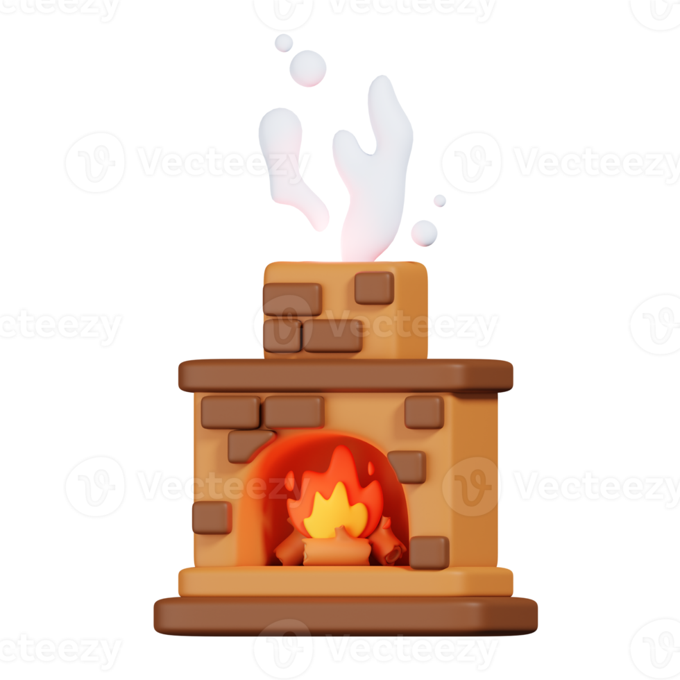 Fireplace with smoke isolated. 3D render of Winter icon png