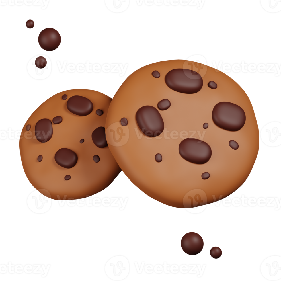 Chocolate chip cookie isolated. 3D render of Winter icon png