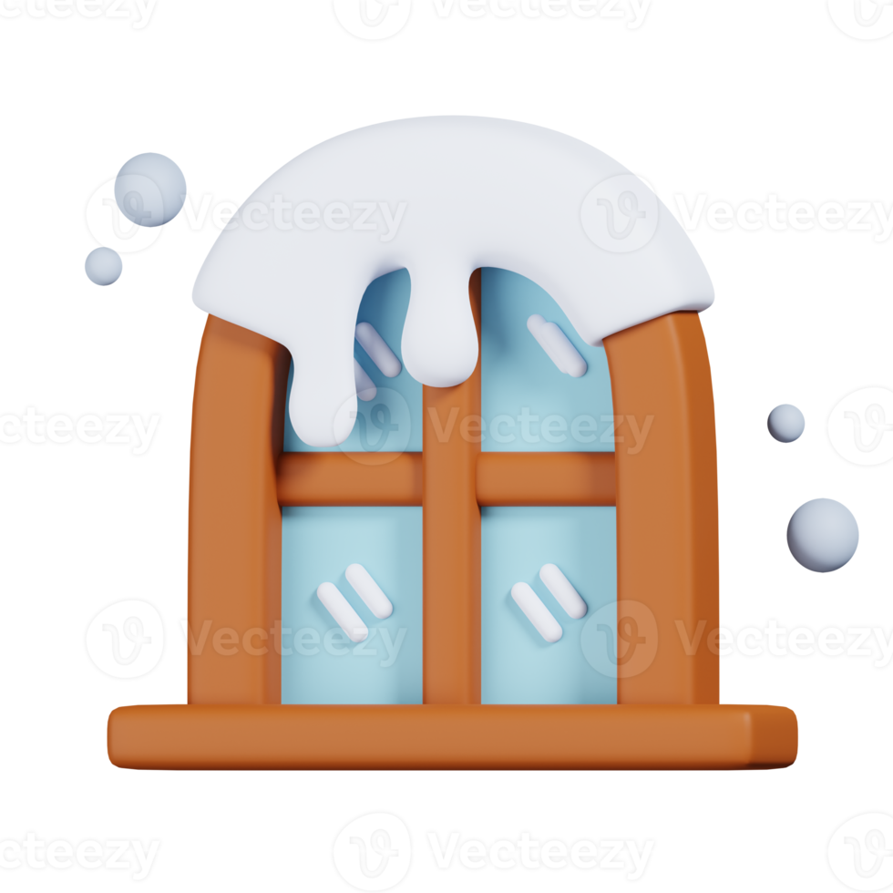 huis venster met sneeuw geïsoleerd. 3d geven van winter icoon png