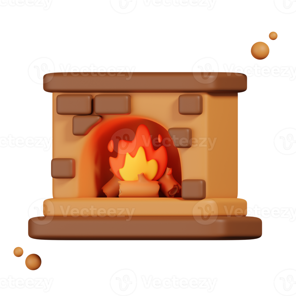 Fireplace isolated. 3D render of Winter icon png