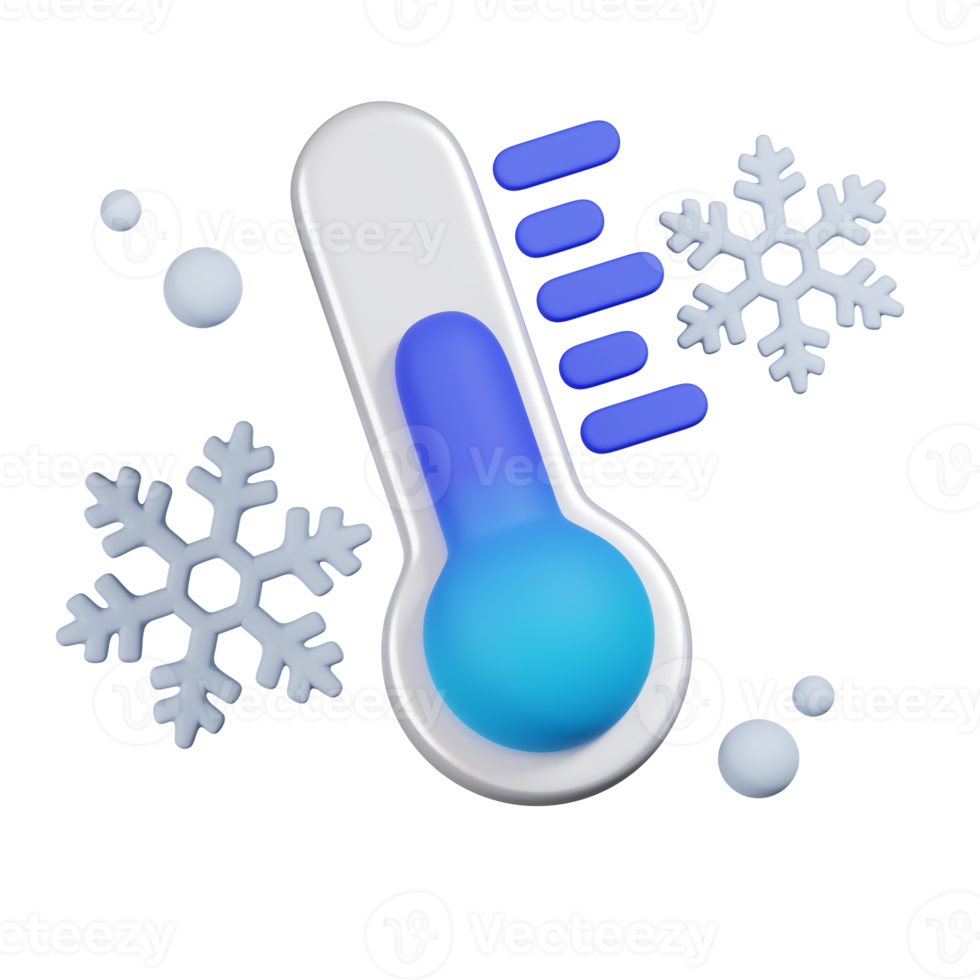 thermomètre de temps froid isolé. Rendu 3D de l'icône de l'hiver png