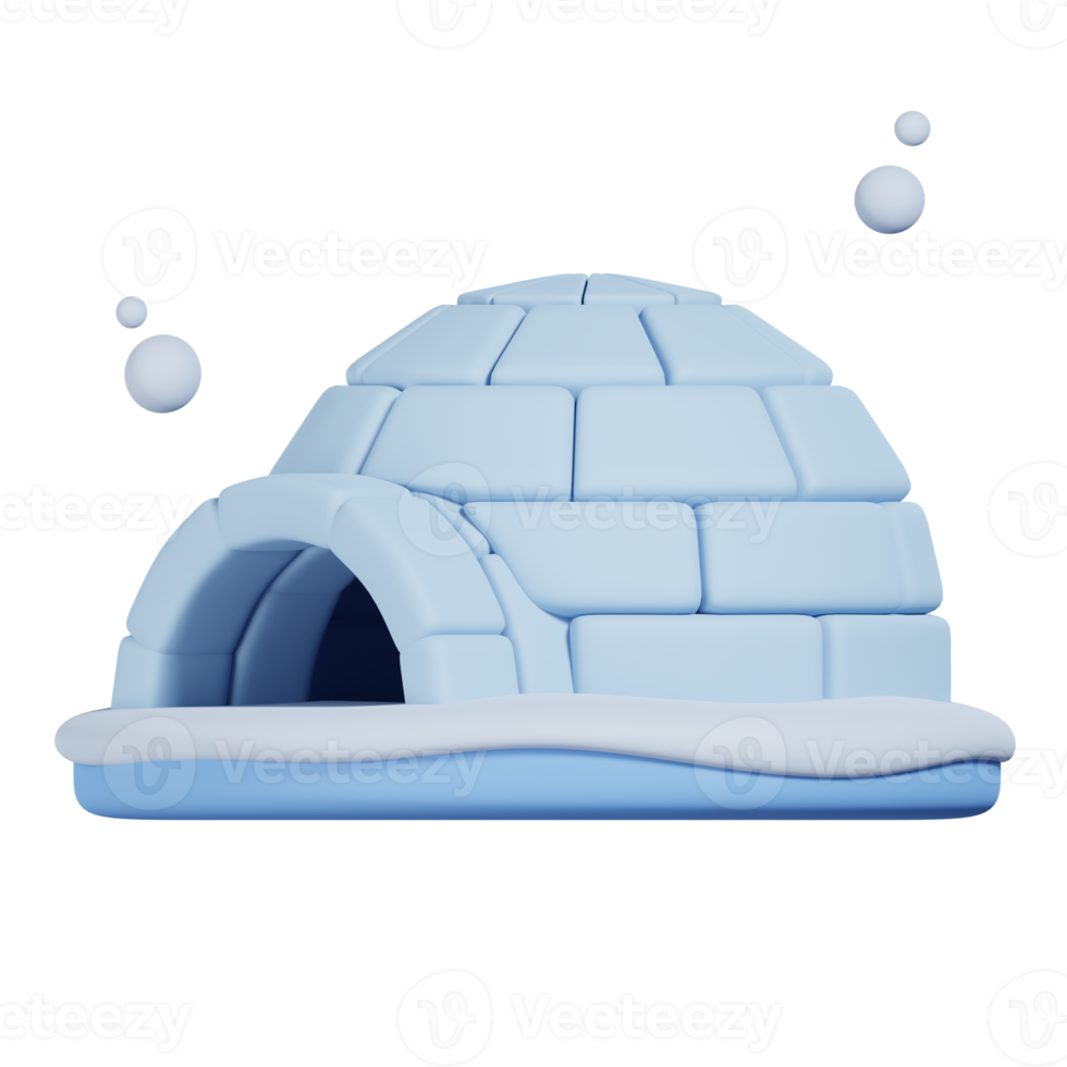 Igloo ice house isolated. 3D render of Winter icon png
