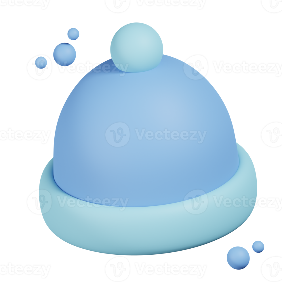 Sky blue Beanie hat isolated. 3D render of Winter icon png