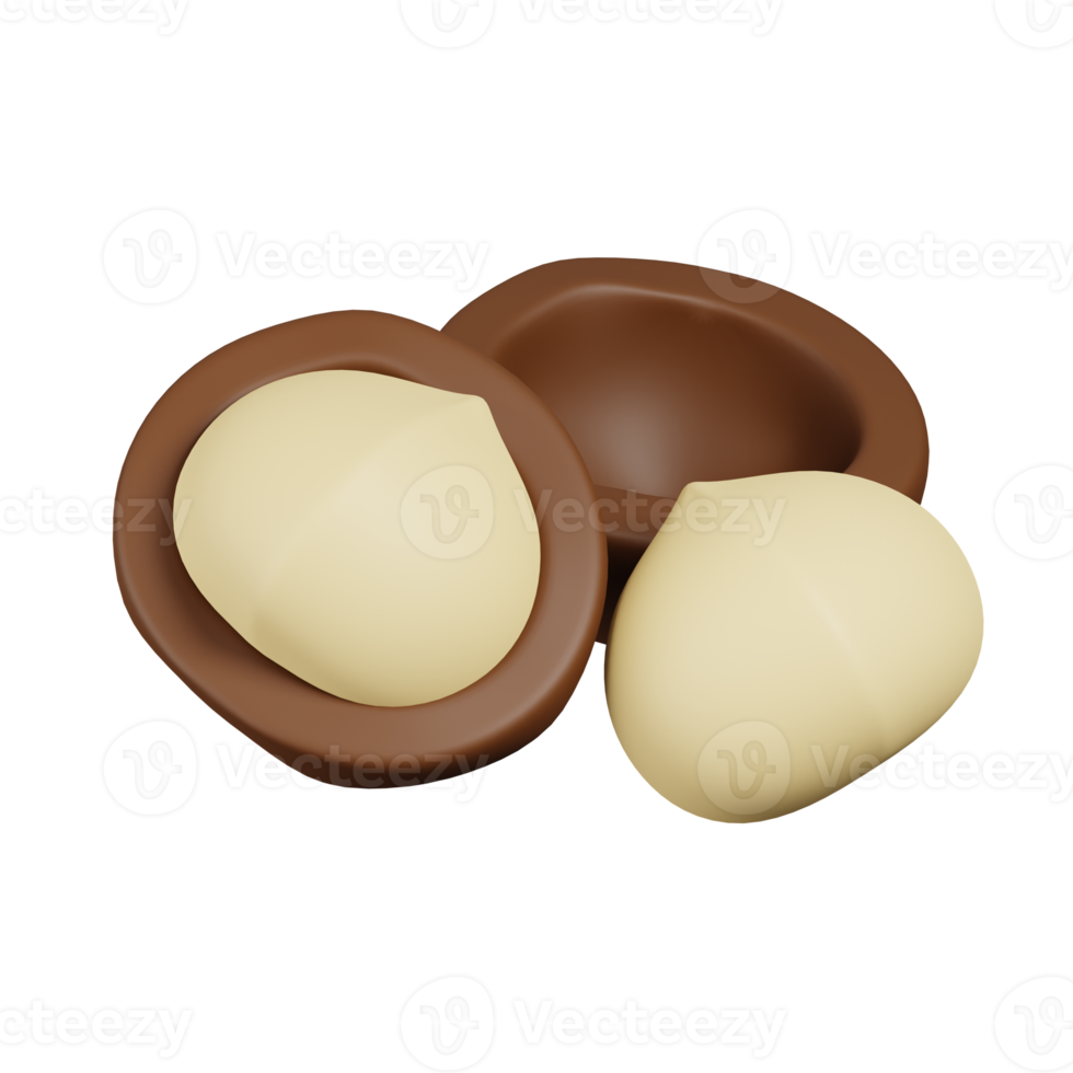 noix de macadamia isolées. rendu 3d de l'icône de noix, de graines et de céréales png