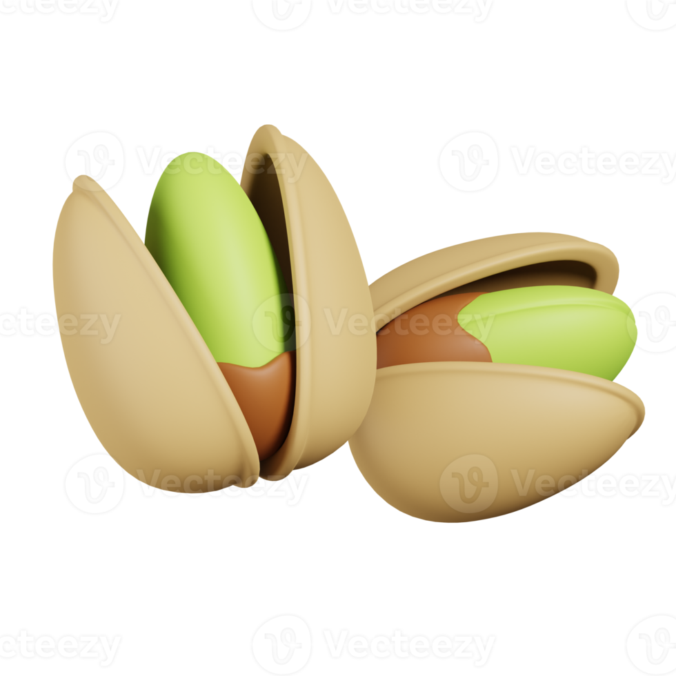 Pistazien isoliert. 3D-Darstellung von Nüssen, Samen und Körnern png