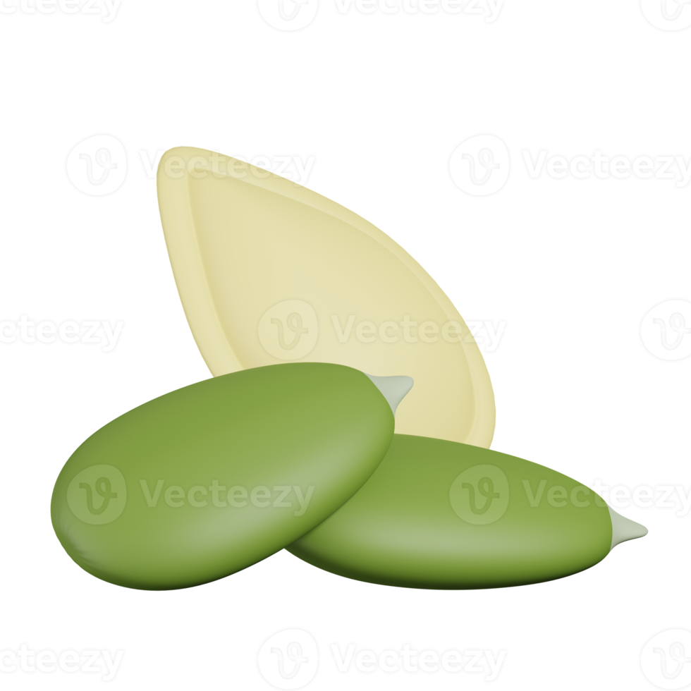 Pumpkin seeds isolated. 3D render of Nuts, seeds and grains icon png