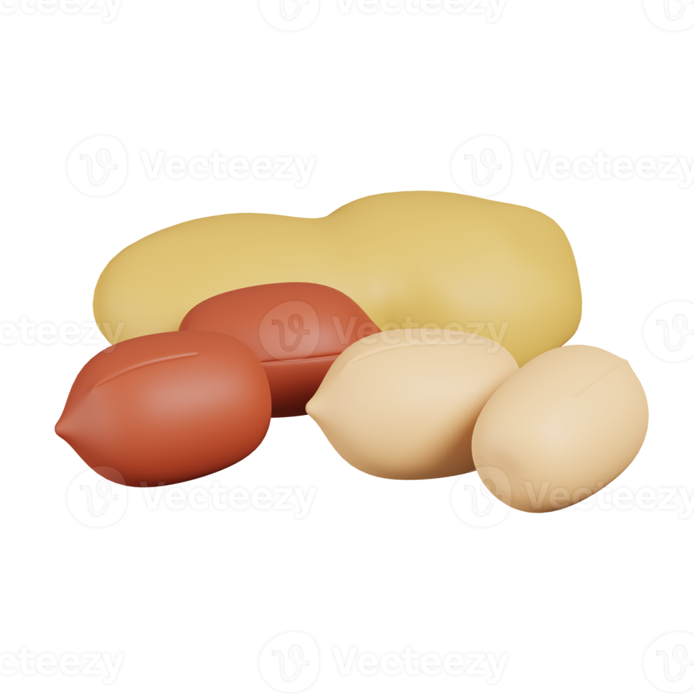amendoim isolado. renderização 3D do ícone de nozes, sementes e grãos png