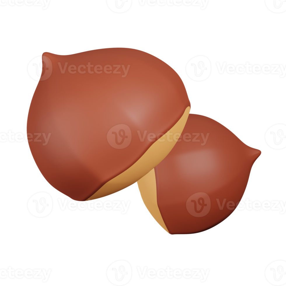 Kastanie isoliert. 3D-Darstellung von Nüssen, Samen und Körnern png