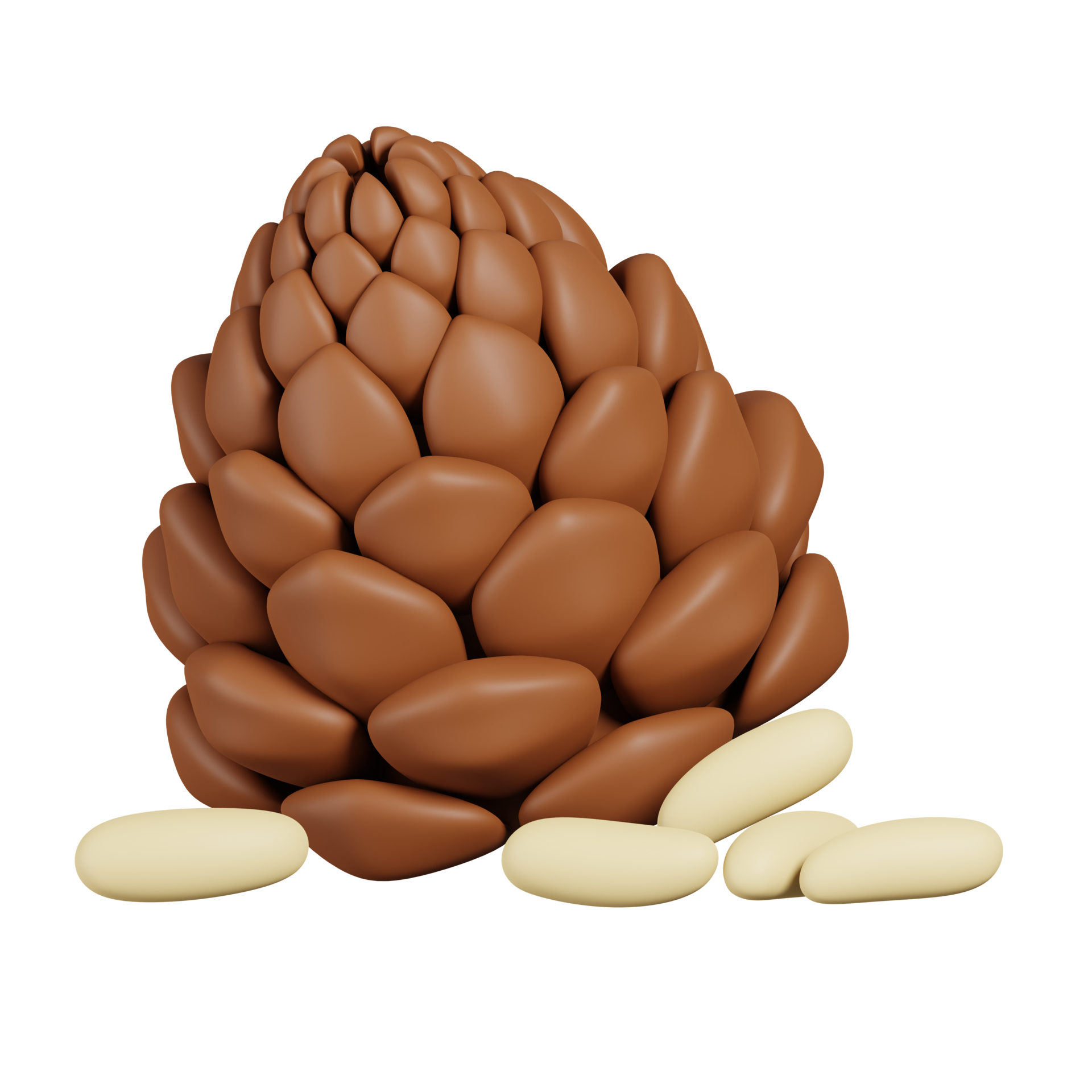 Pinecone and Pine nuts isolated. 3D render of Nuts, seeds and grains