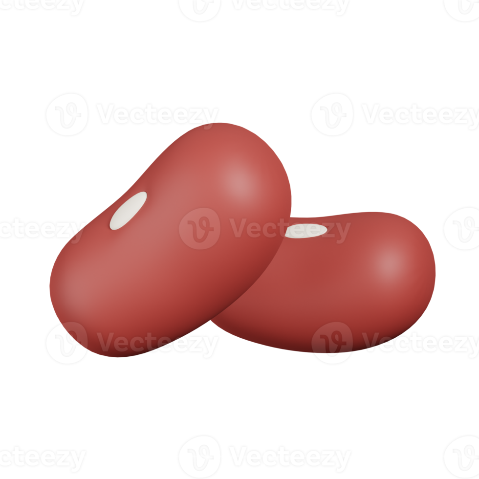 Kidneybohnen, rote Bohnen isoliert. 3D-Darstellung von Nüssen, Samen und Körnern png