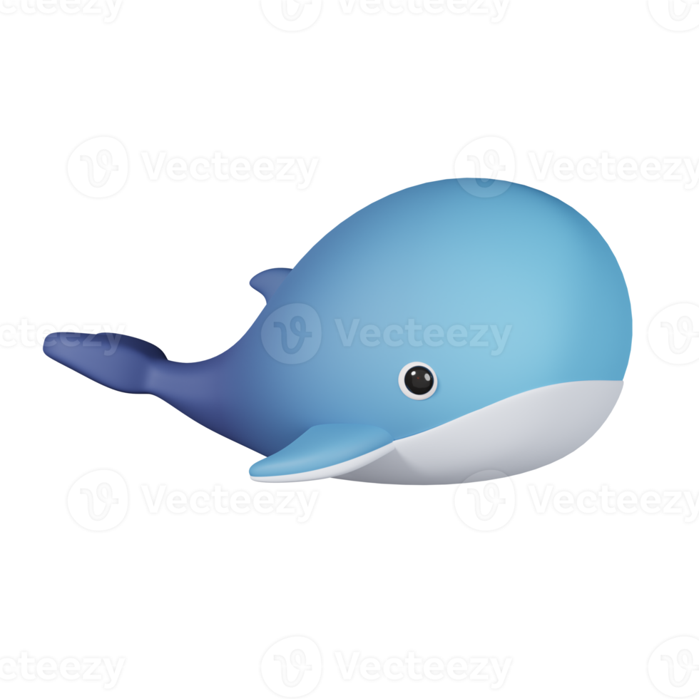 Blue whale isolated. 3D render of Sea and beach icon png