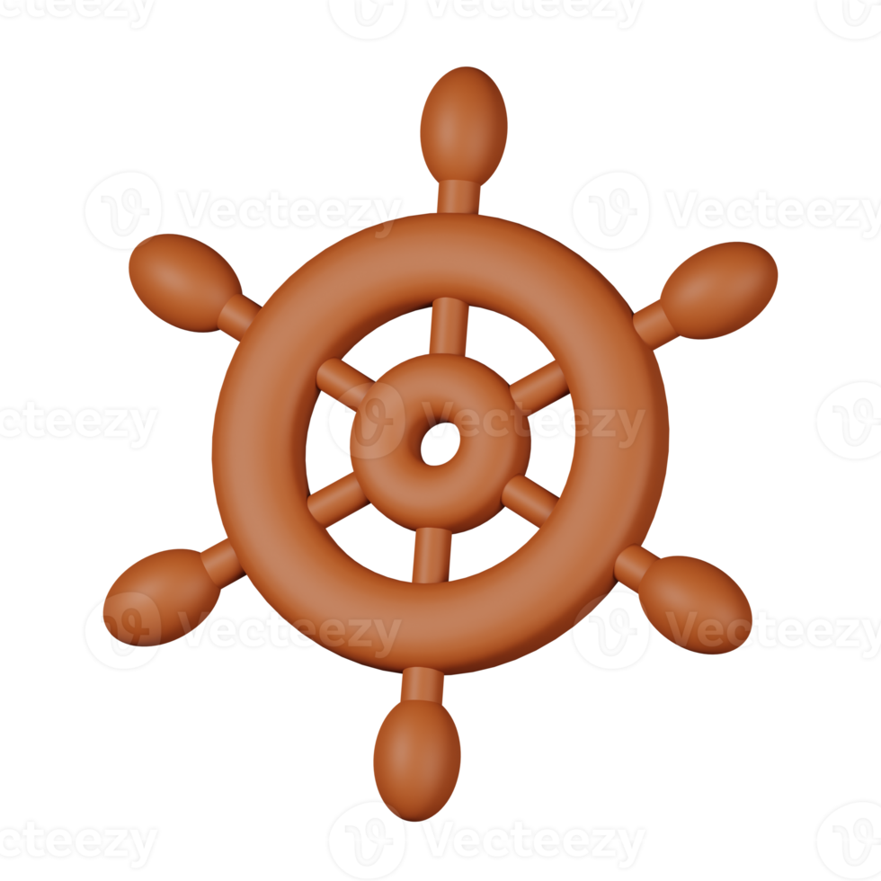 schiffsrad marine aus holz isoliert. 3D-Darstellung von Meer und Strand-Symbol png