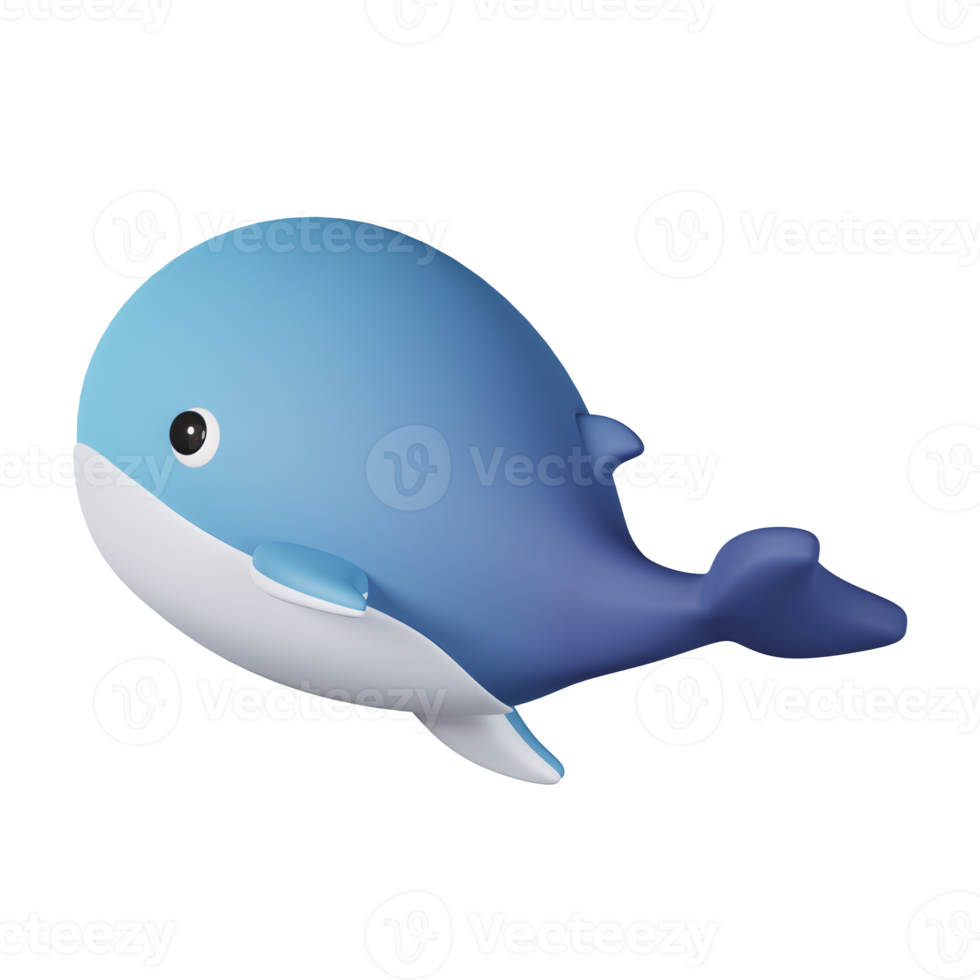 ballena azul aislada. Render 3D de icono de mar y playa png