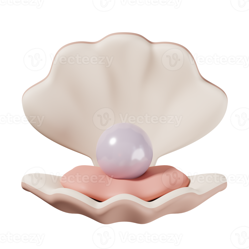 Pearl inside seashell isolated. 3D render of Sea and beach icon png