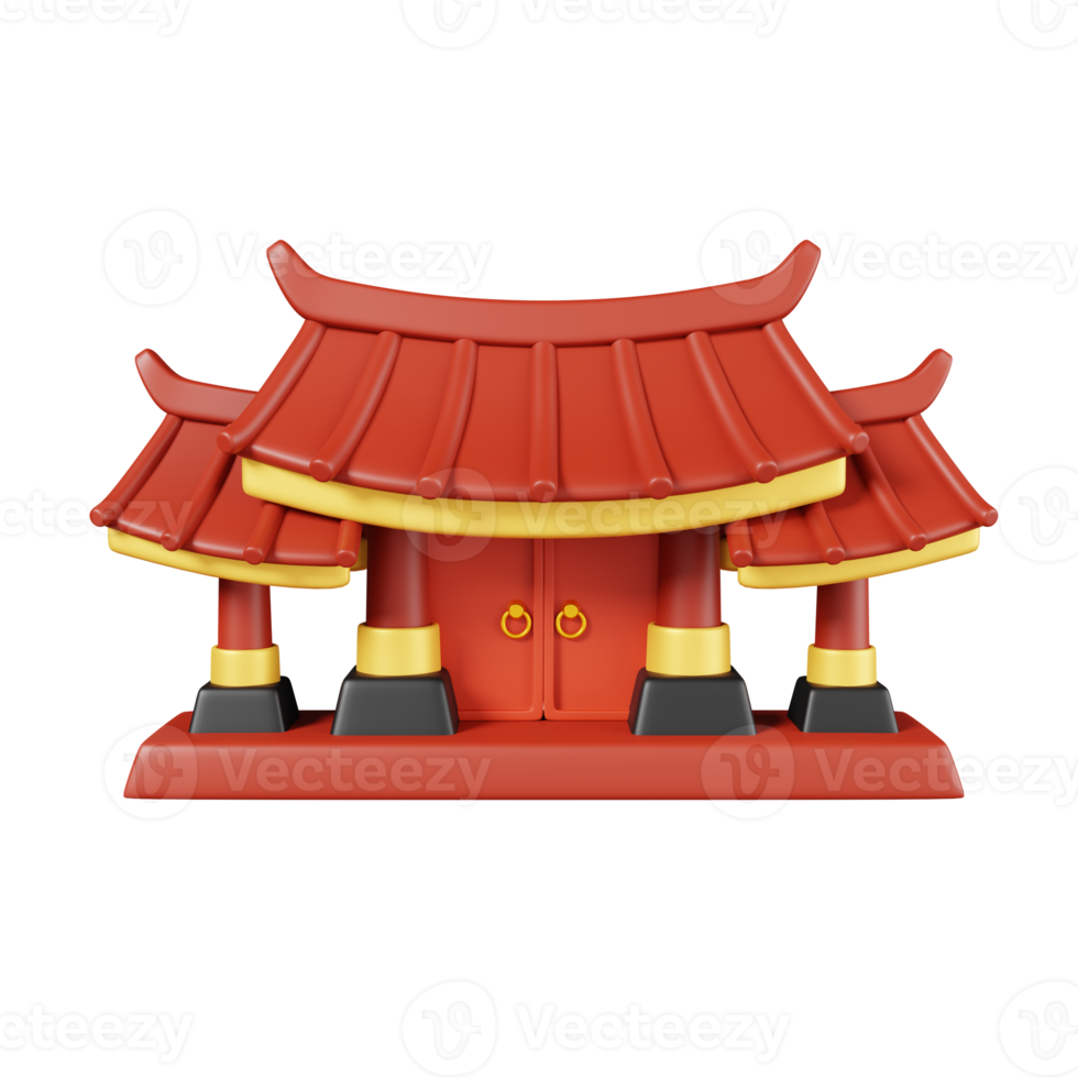 Chinese gates isolated. Chinese new year elements icon. 3D illustration png