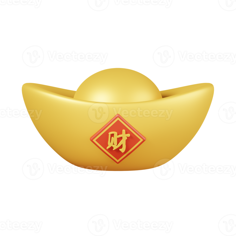 Money, gold coins or gold ingots isolated. Chinese new year elements icon. 3D illustration. Text Wealth png