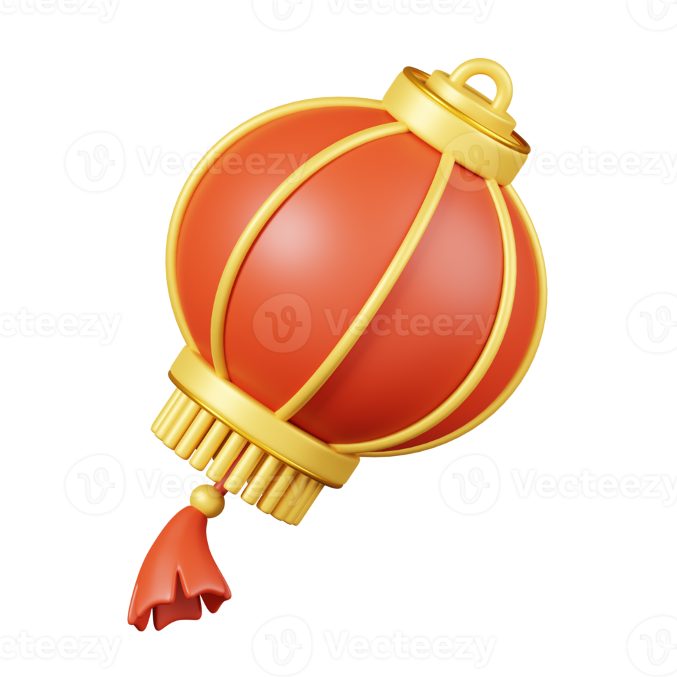 Red Chinese lantern isolated. Chinese new year elements icon. 3D illustration png