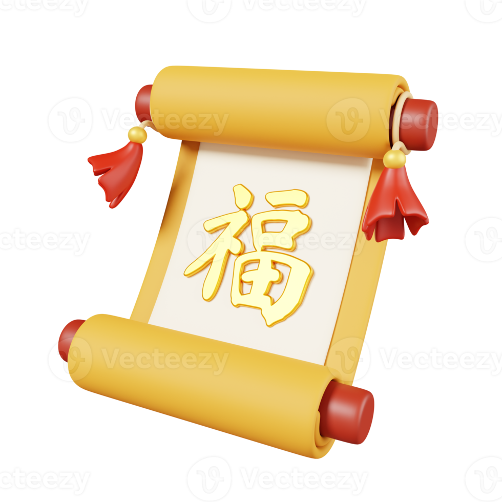 Scroll paper isolated. Chinese new year elements icon. 3D illustration.Text Lucky png