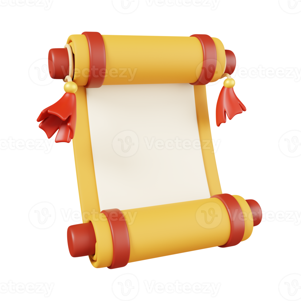 Scroll-Papier isoliert. Symbol für Elemente des chinesischen Neujahrsfests. 3D-Darstellung png