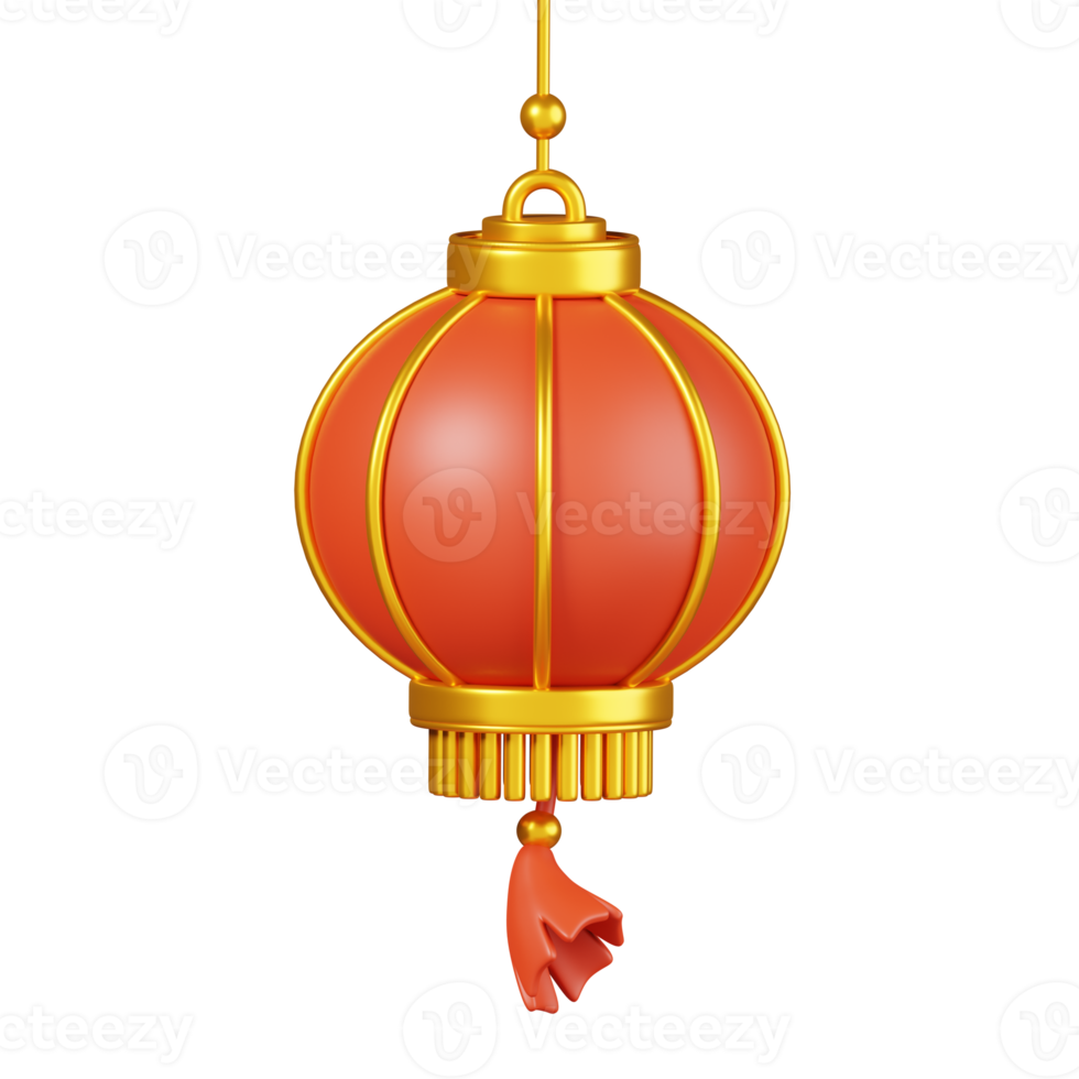 Red Chinese lantern isolated. Chinese new year elements icon. 3D illustration png