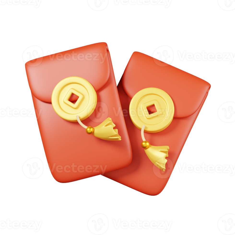 Angpao aka. CNY red envelopes isolated. Chinese new year elements icon. 3D illustration png