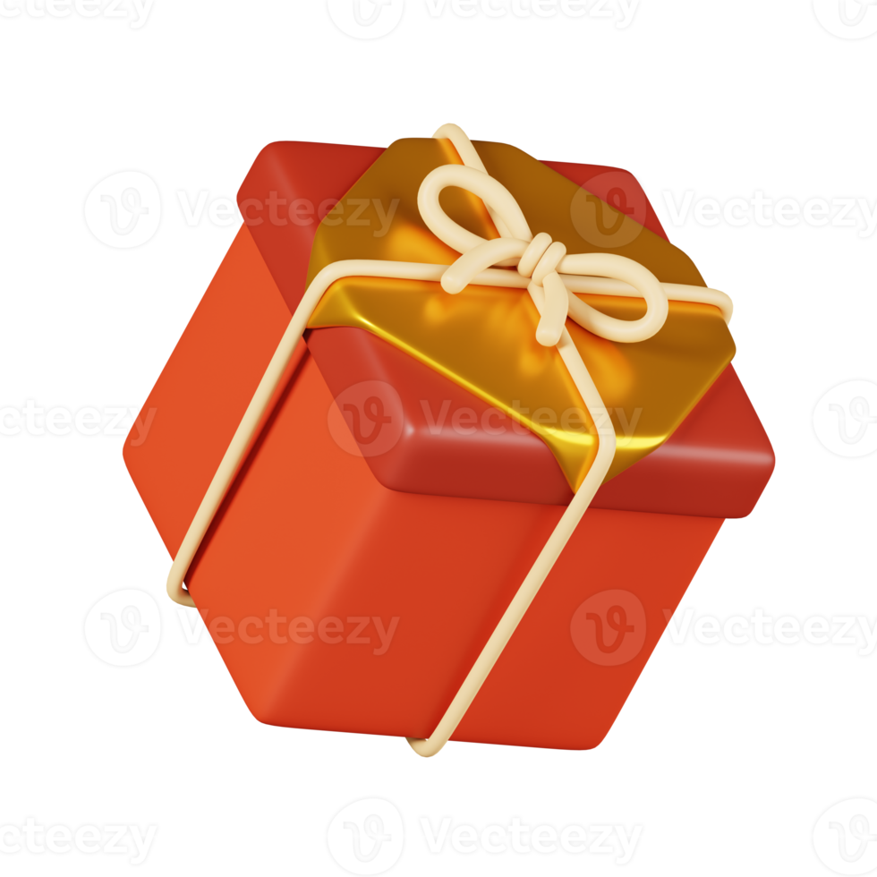 Red gift box isolated. Chinese new year elements icon. 3D illustration png