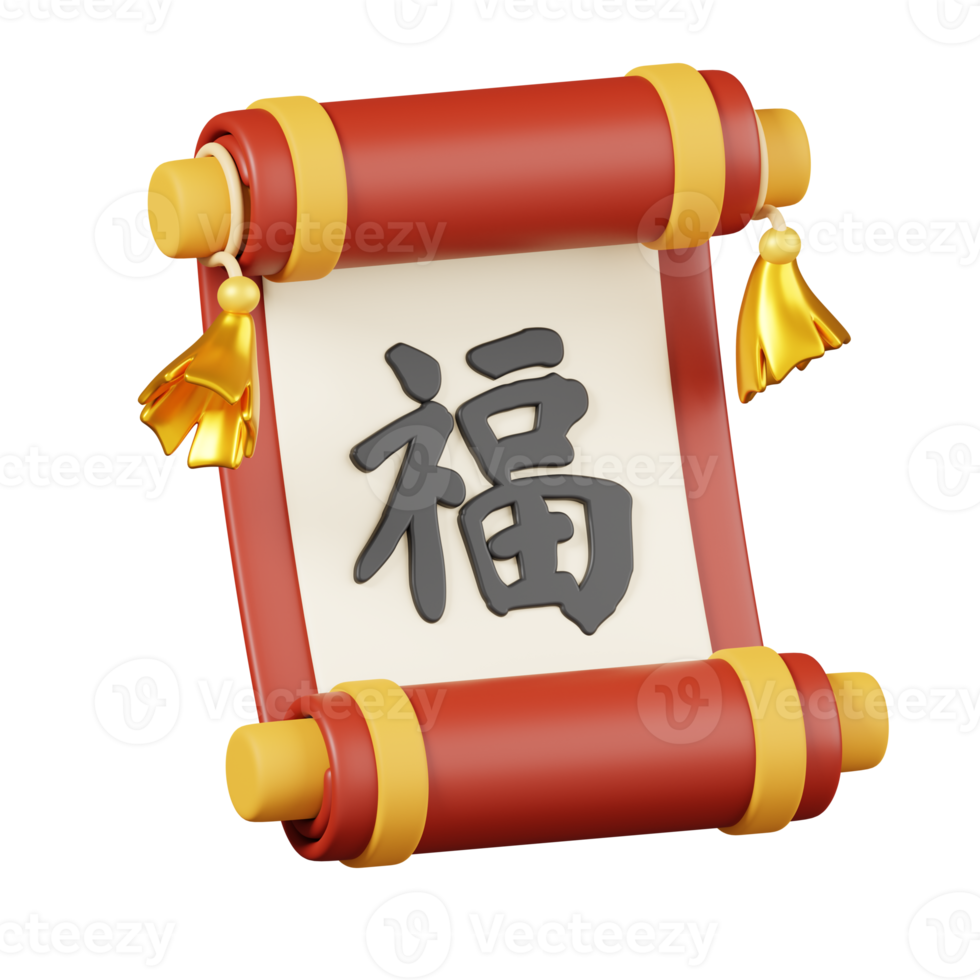 Scroll paper isolated. Chinese new year elements icon. 3D render. Text Lucky png