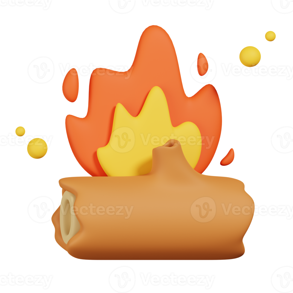 Burning hot bonfire with wood isolated. 3D render of Winter icon png