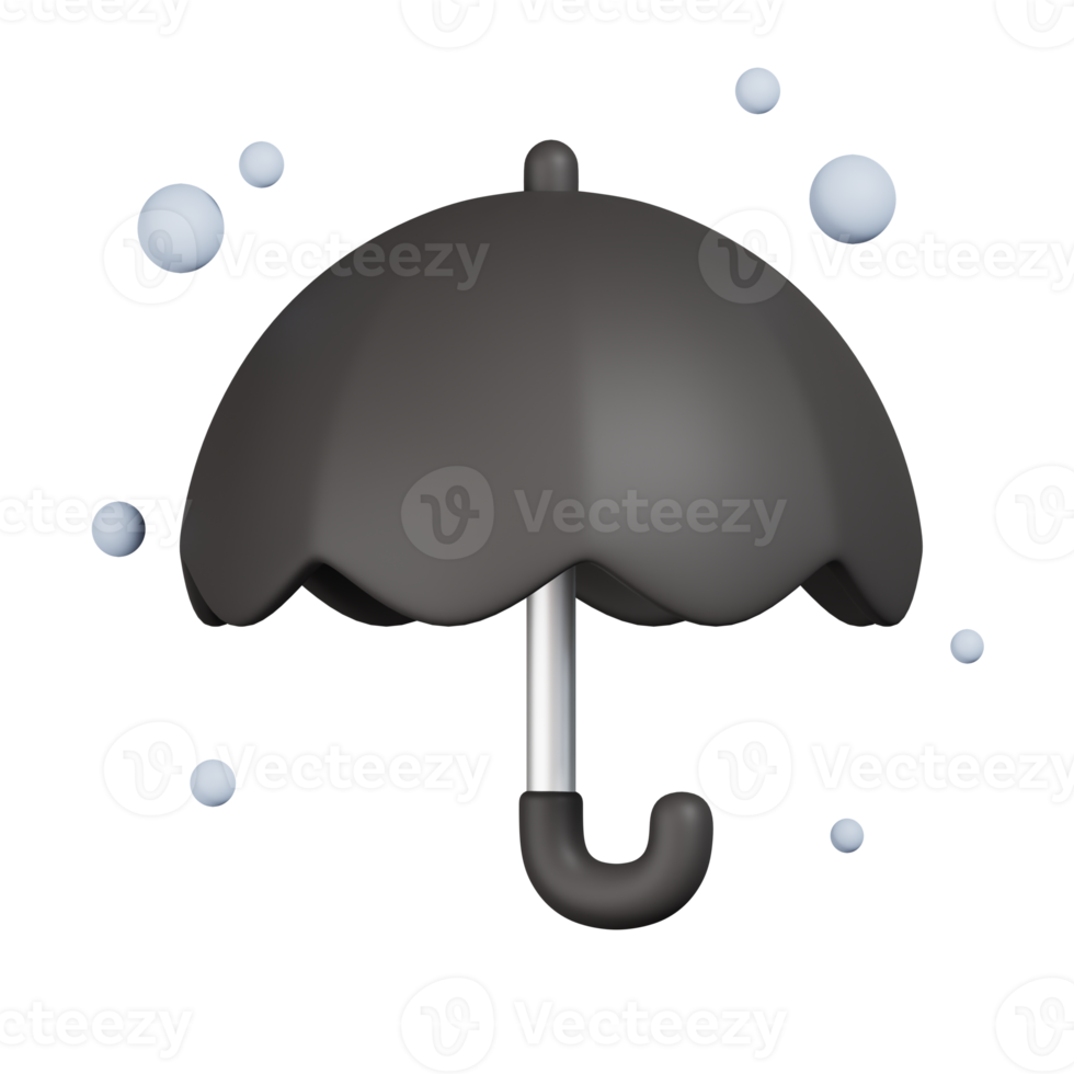 neve caindo no guarda-chuva preto aberto isolado. renderização 3D do ícone de inverno png