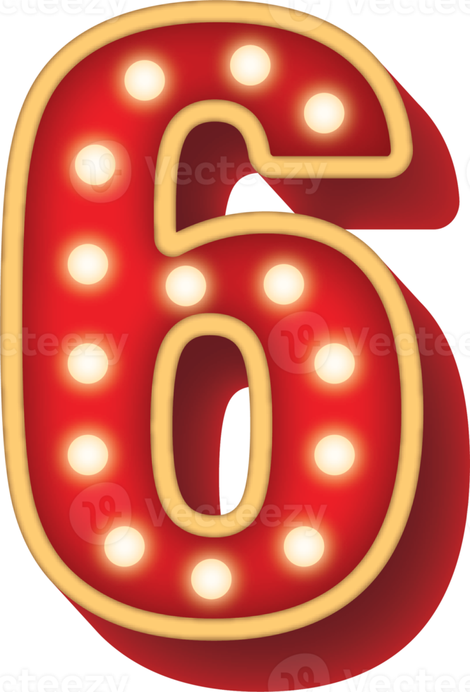 Number Alphabet Bulb Light Red 6 png