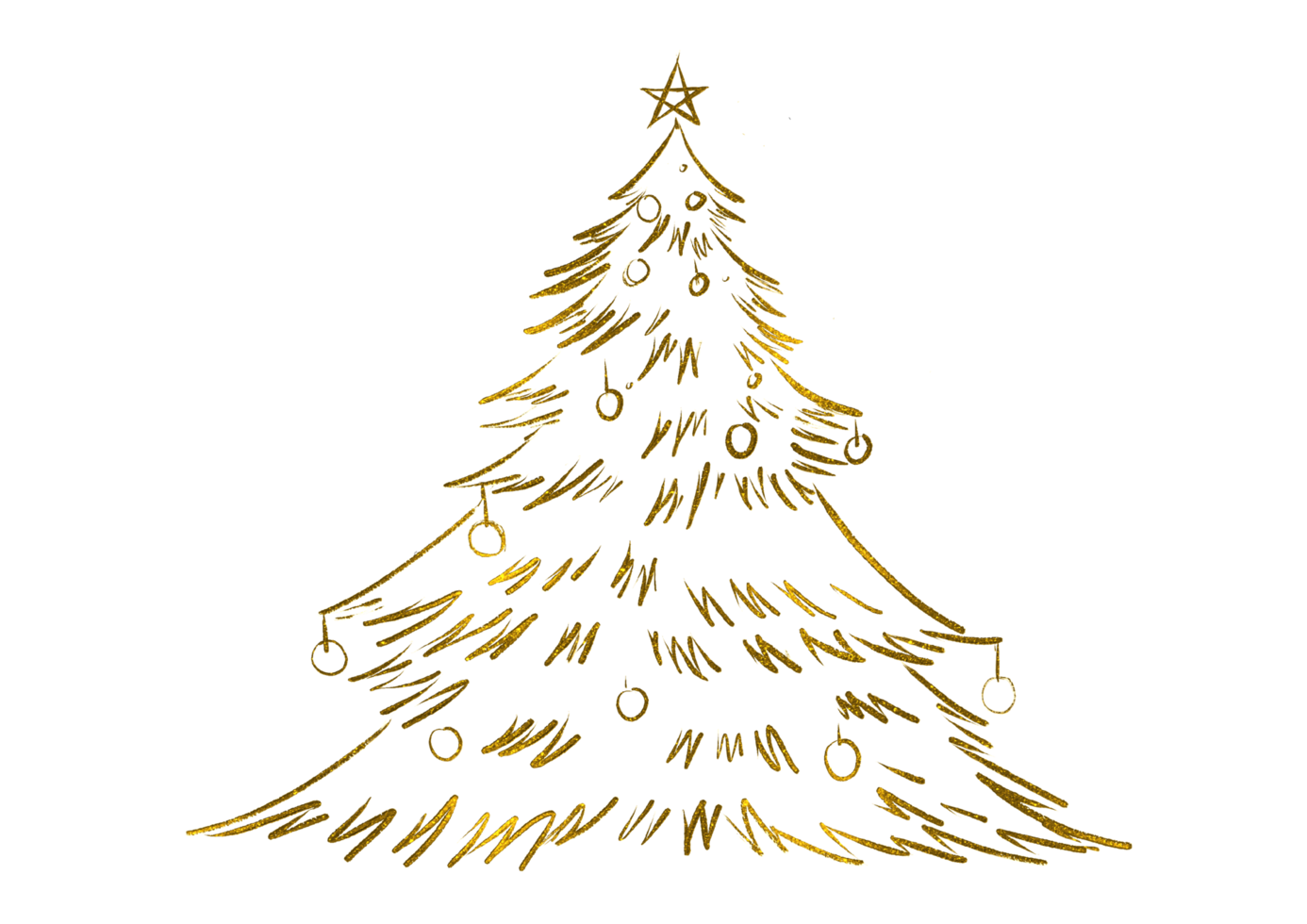 Hand drawn  golden glitter oil brush stroke Christmas tree with star isolated  on png or transparent  background. Graphic resources for New Year, Birthdays and luxury card.