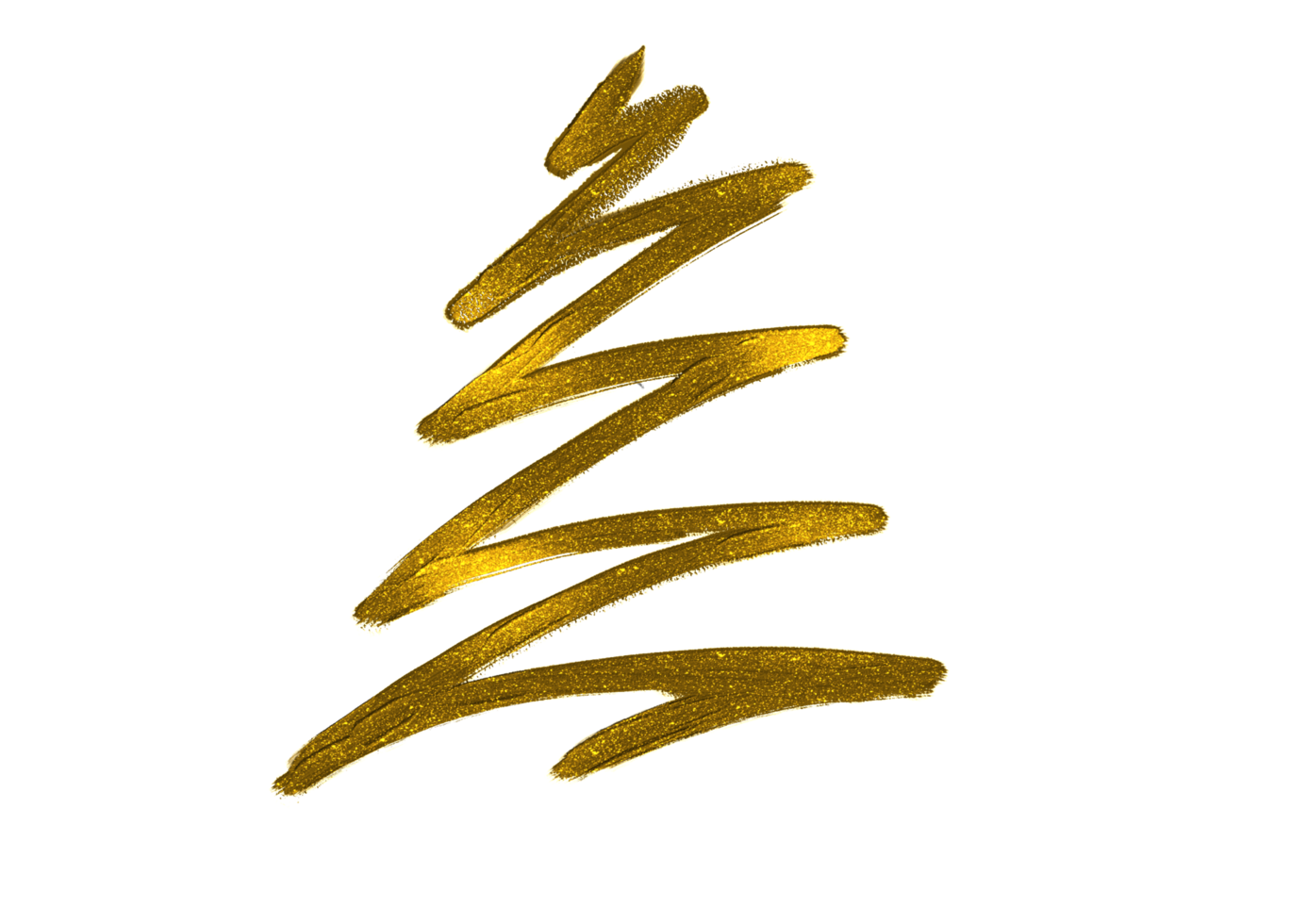 Hand drawn  golden glitter oil brush stroke Christmas tree with star isolated  on png or transparent  background. Graphic resources for New Year, Birthdays and luxury card.