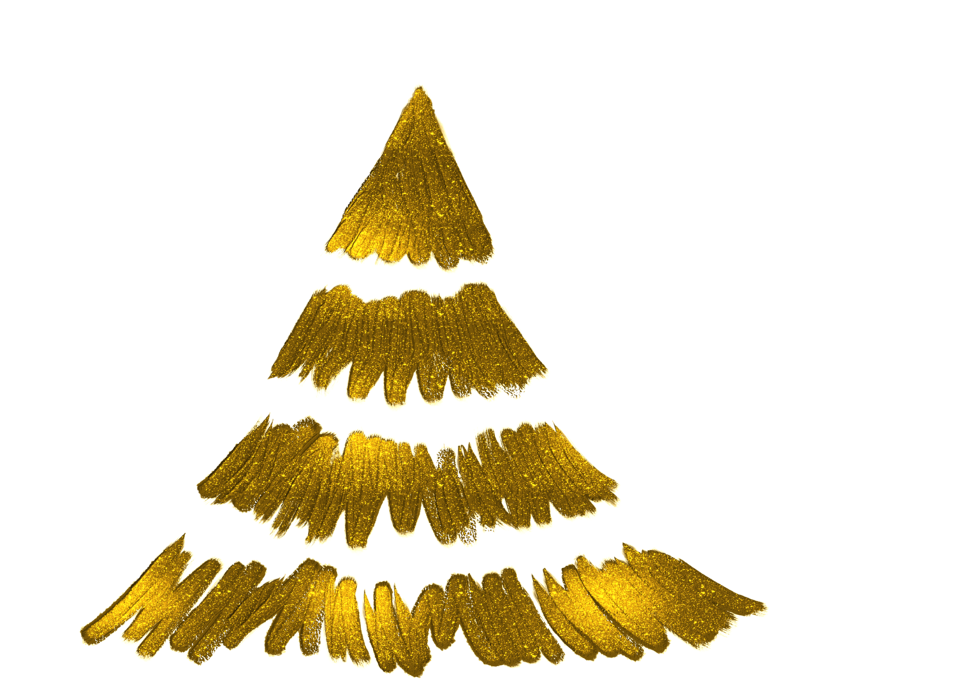 Hand drawn  golden glitter oil brush stroke Christmas tree with star isolated  on png or transparent  background. Graphic resources for New Year, Birthdays and luxury card.