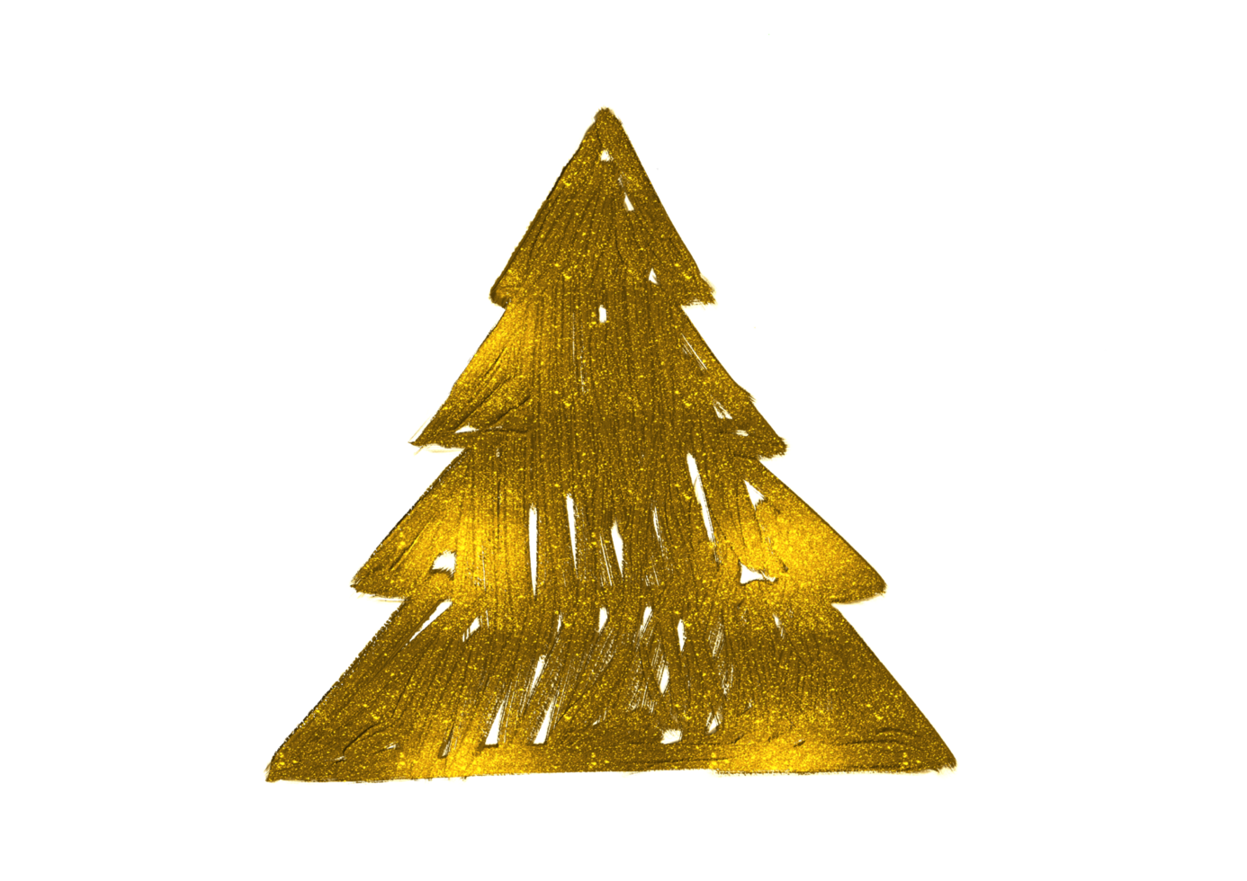 hand gezeichneter goldener glitzerölpinselstrich weihnachtsbaum mit stern isoliert auf png oder transparentem hintergrund. grafische ressourcen für neujahr, geburtstage und luxuskarten.