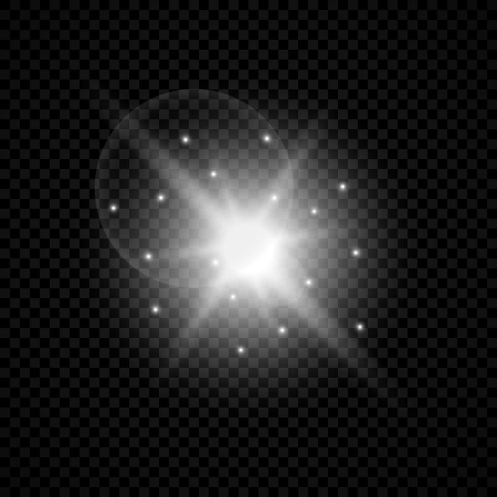 Light effect of lens flares. White glowing lights starburst effects with sparkles on a transparent background. Vector illustration