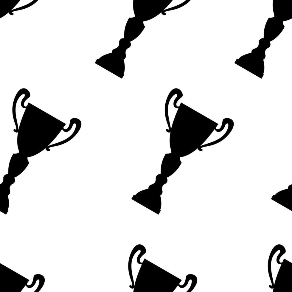 Winner trophy cup seamless pattern. Black simple silhouette texture. Championship prize for first place. Vector illustration.