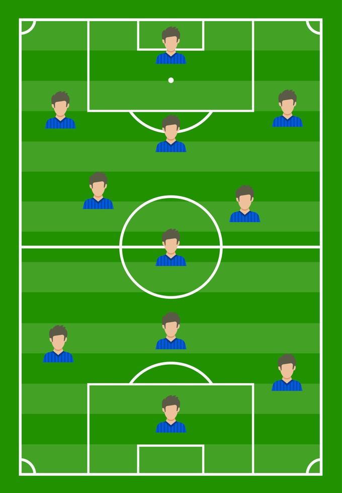 campo de fútbol con césped verde y con once jugadores. ilustración vectorial vector