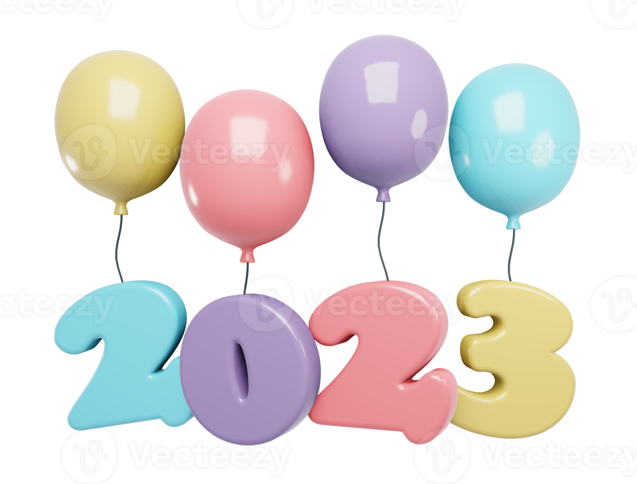 3D Render New Year 2023 number with balloon. 3D Render illustration. png