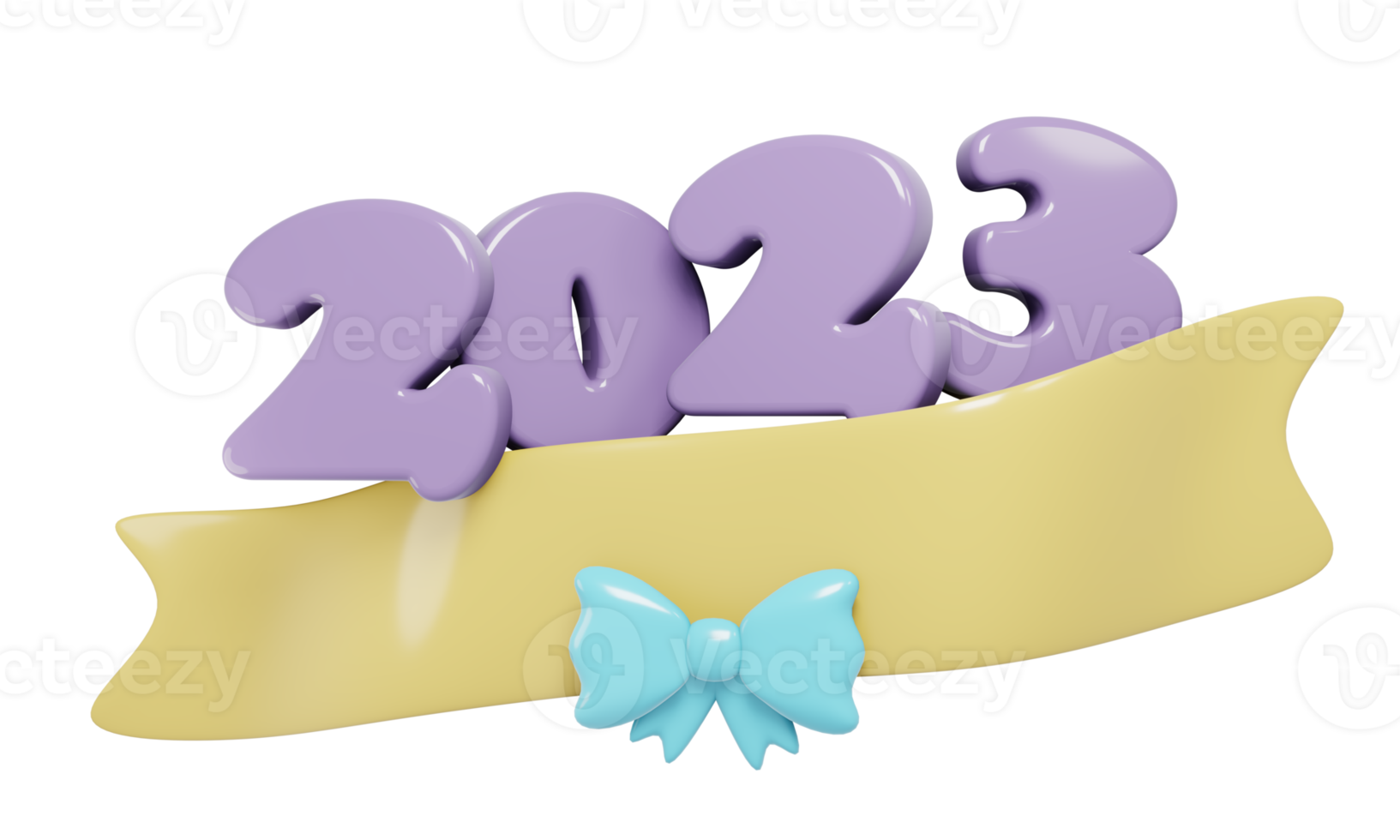 3D Render New Year big ribbon and bow with 2023 number. 3D Render illustration. png