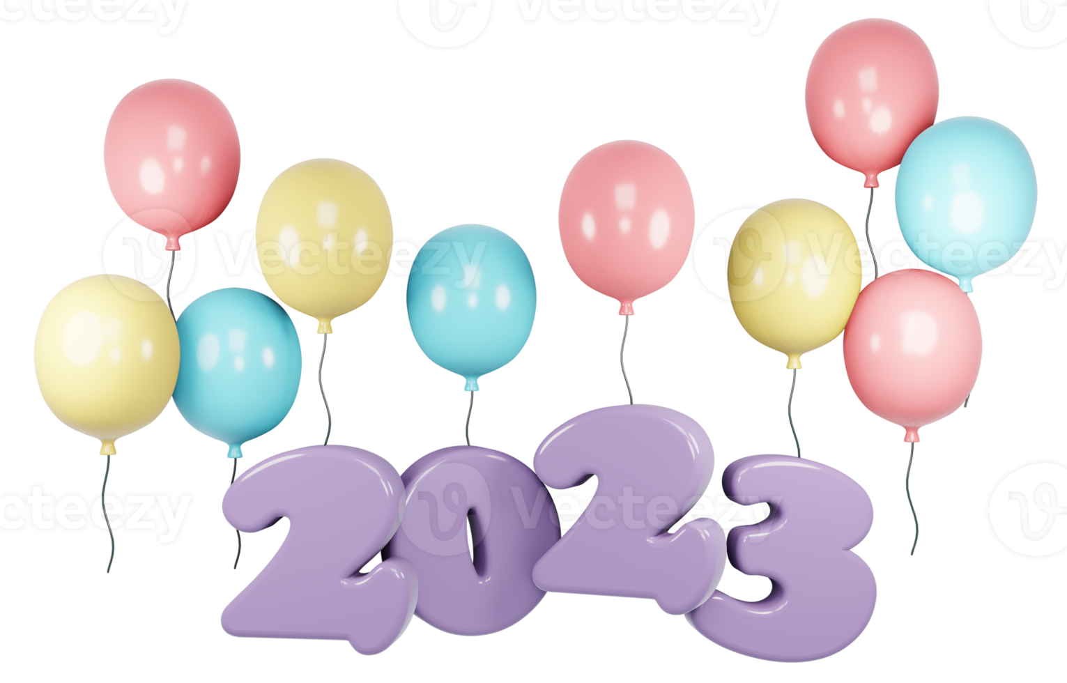 3D Render New Year 2023 number with balloon. 3D Render illustration. png