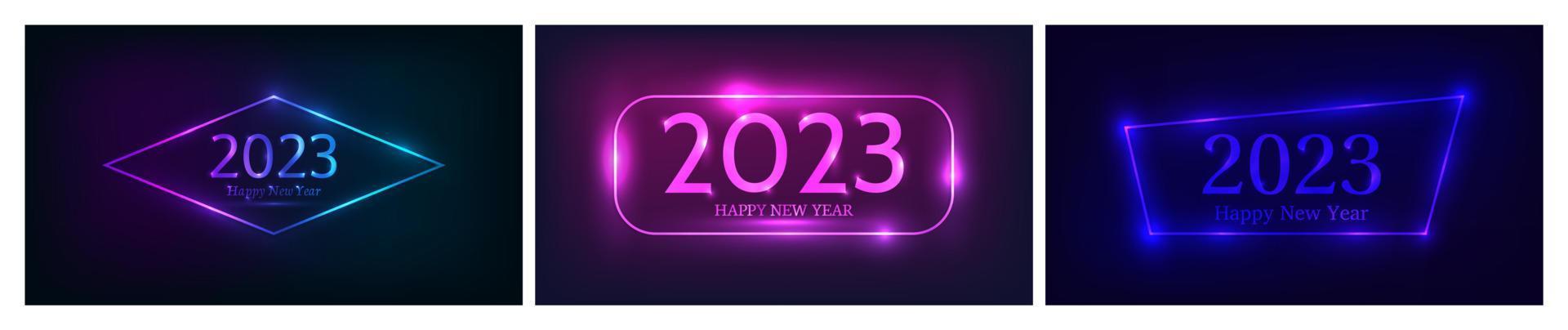 2023 Happy New Year neon background vector