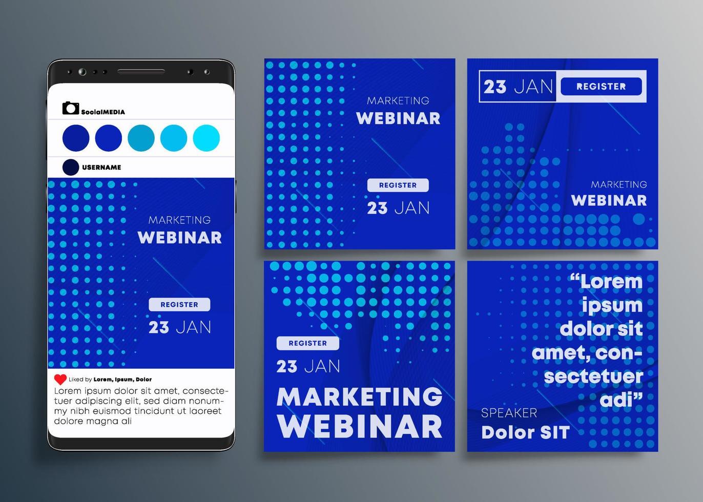 Webinar social media post collection. Vector illustration.