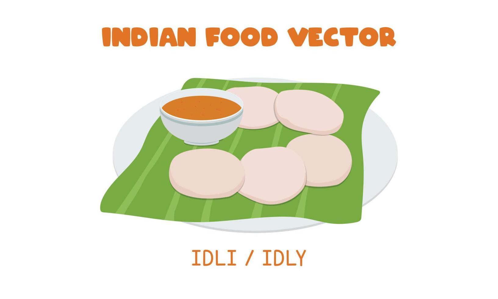 idli indio o idly - ilustración de vector plano de desayuno de pastel de arroz salado indio aislado en dibujos animados de imágenes prediseñadas de fondo blanco. comida asiática. cocina india. comida india