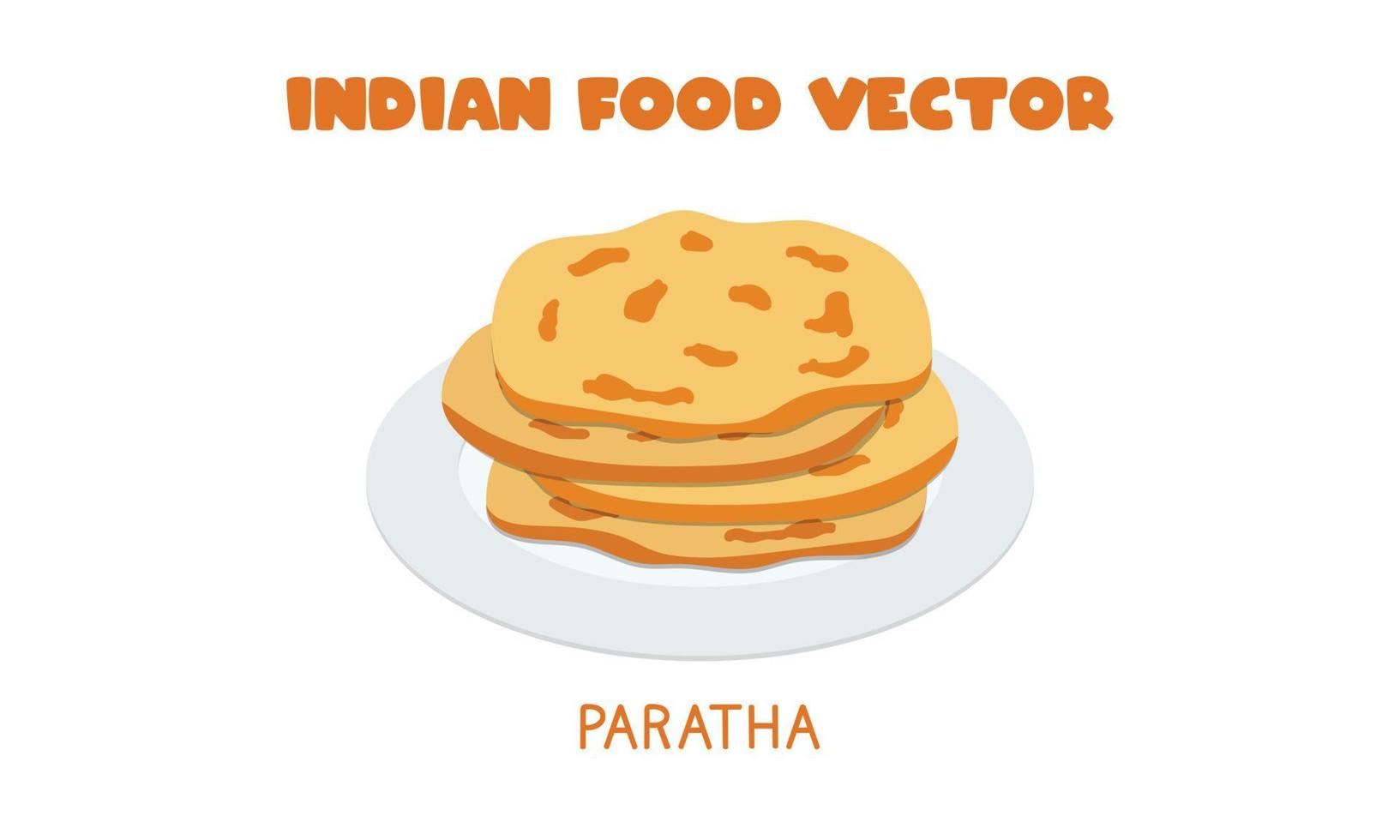 Indian Paratha - Indian flatbread Paratha flat vector illustration isolated on white background. Paratha clipart cartoon. Asian food. Indian cuisine. Indian food